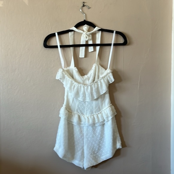 NWT bebe White Ruffle Swiss Dot Halter Convertible Romper XXS - Picture 6 of 16